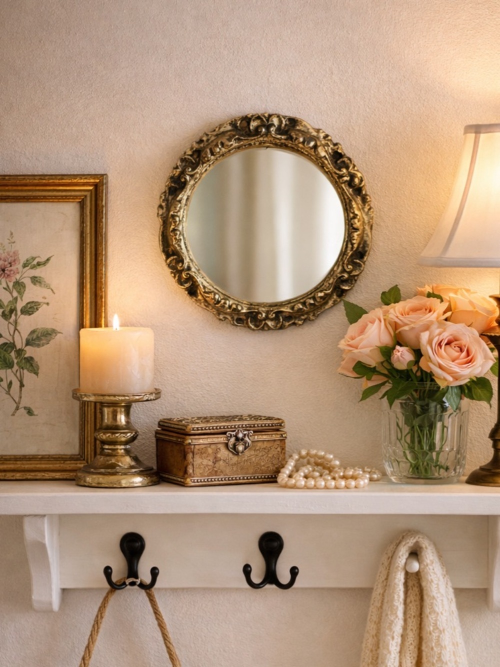 Vintage Round Gold Framed Gilt Mirror - Made in Italy